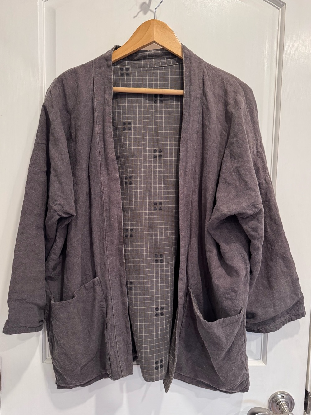 Handmade fully reversible Wiksten Haori jacket linen cotton with pockets medium